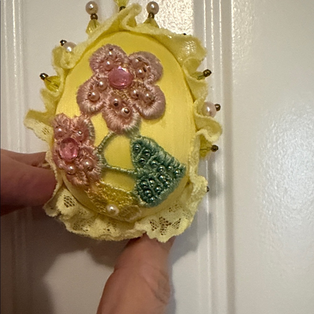 Handcrafted Yellow Floral Easter Egg Ornament - Picture 2 of 2